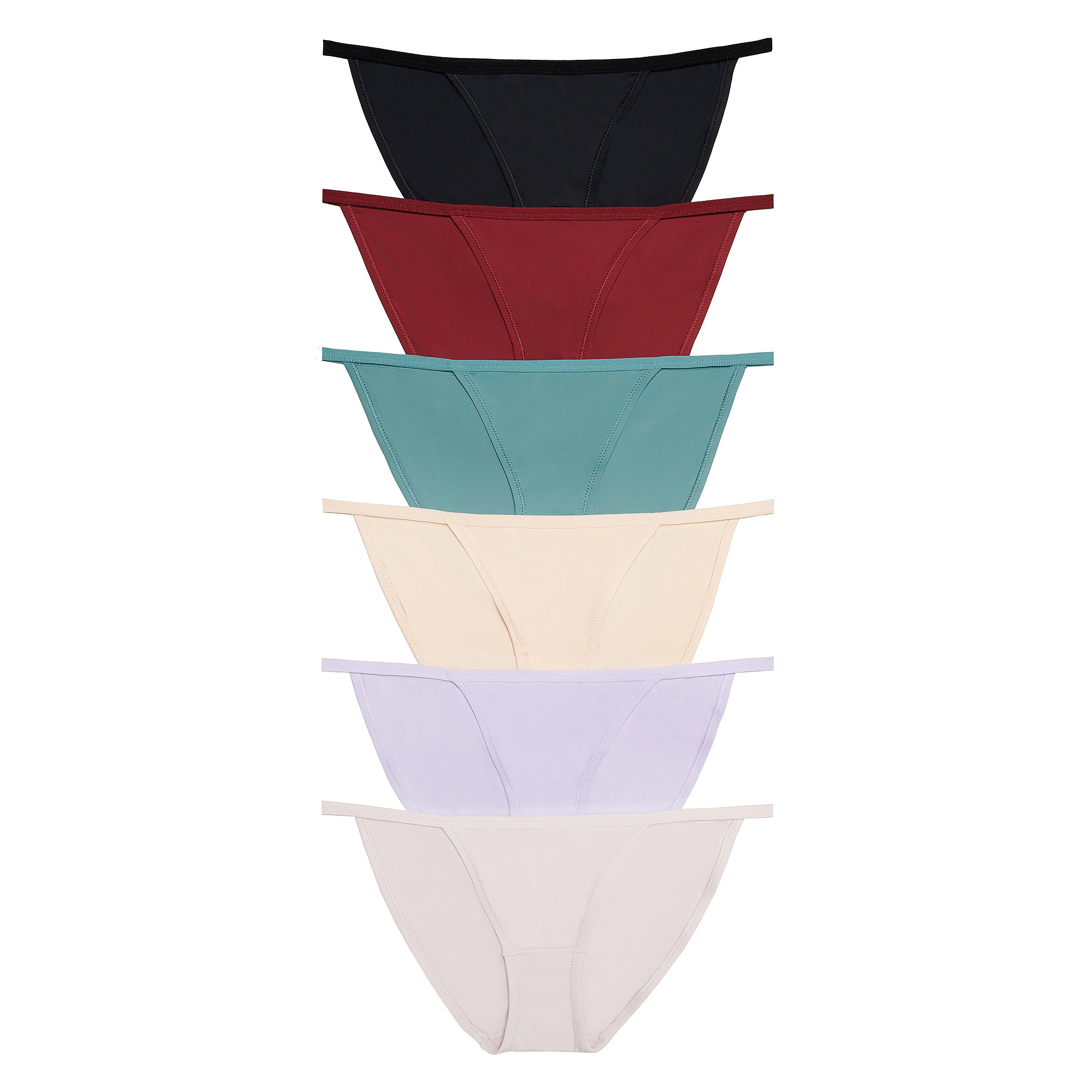 Nabtos Women's String Bikini Panties Nylon Sports Silky Underwear Low Rise Cotton Liner Pack 6