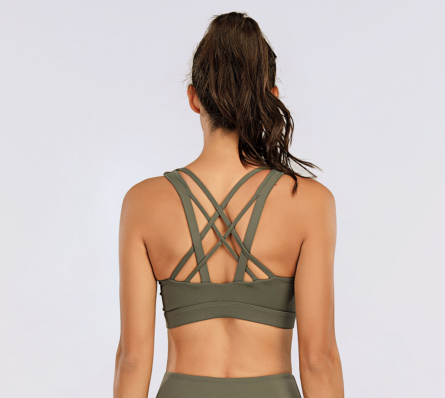 Women's Nabtos® Performance Activewear Yoga Sports Strappy Back Padded Bra-Green
