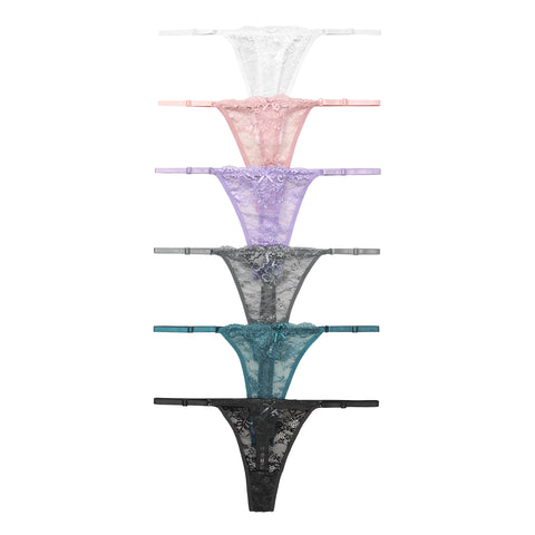 Nabtos Floral Lace Thongs For women String Adjustable Womens Lace Thongs  Low Rise Women Underwear Sexy Lace Lingerie Panties for Women Pack 6