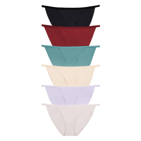 Nabtos Women's String Bikini Panties Nylon Sports Silky Underwear Low Rise Cotton Liner Pack 6