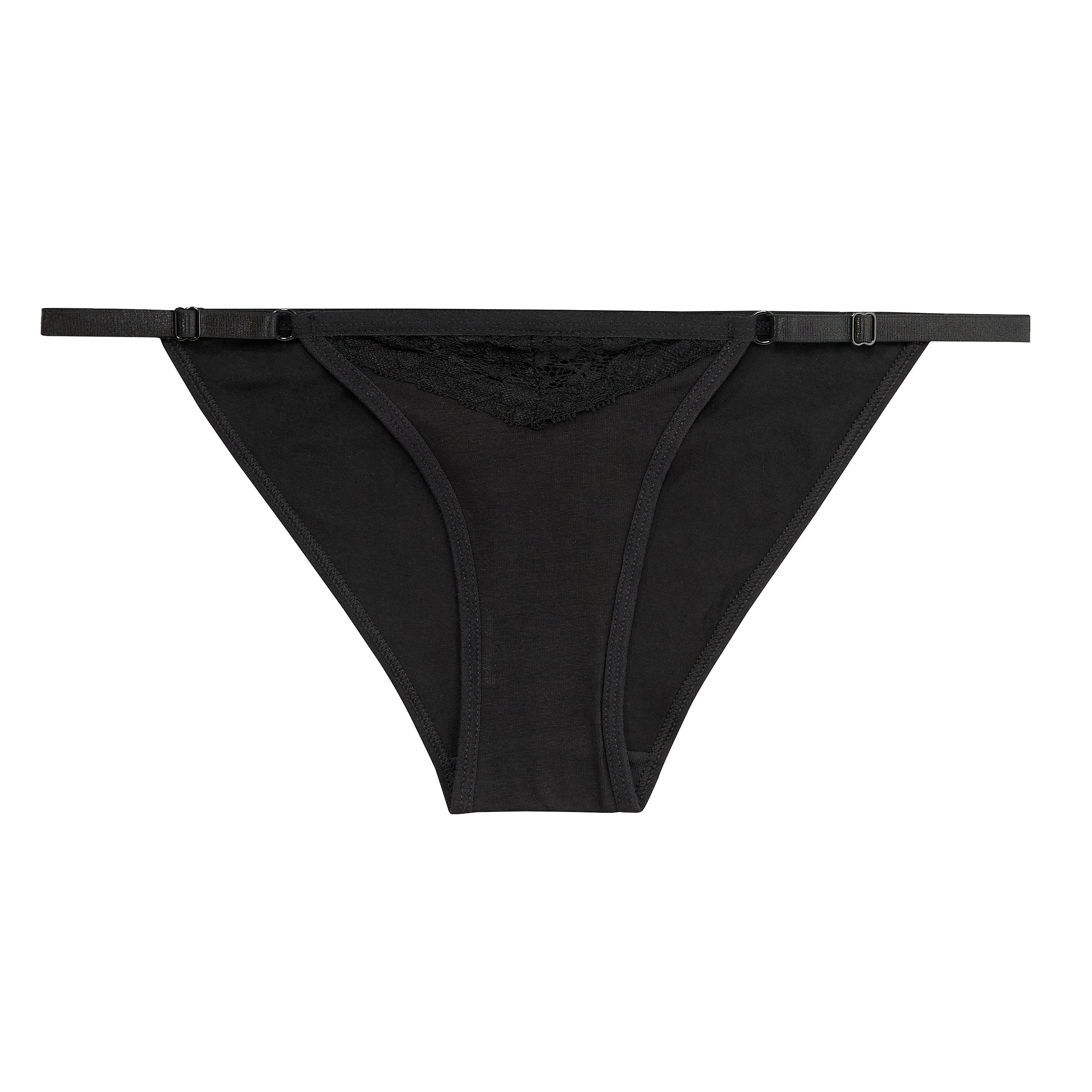 Nabtos Women’s Cotton Panties Black Set Floral Lace Adjustable Strap String Bikini Underwear Low Rise Hi Cut Cheeky Panties pack 6