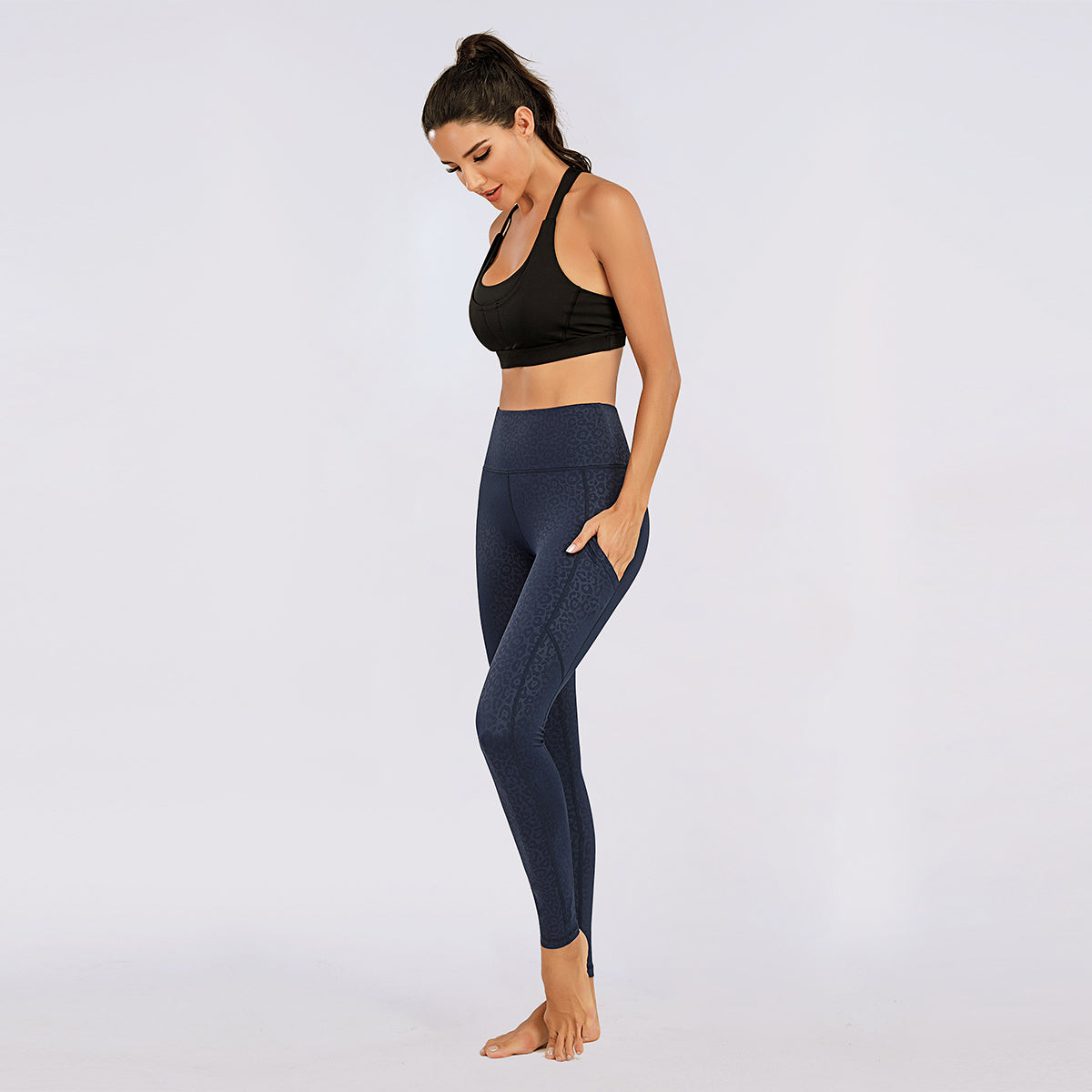 Women's Nabtos® Performance Activewear Yoga High-Waisted Leggings- Embossing Navy