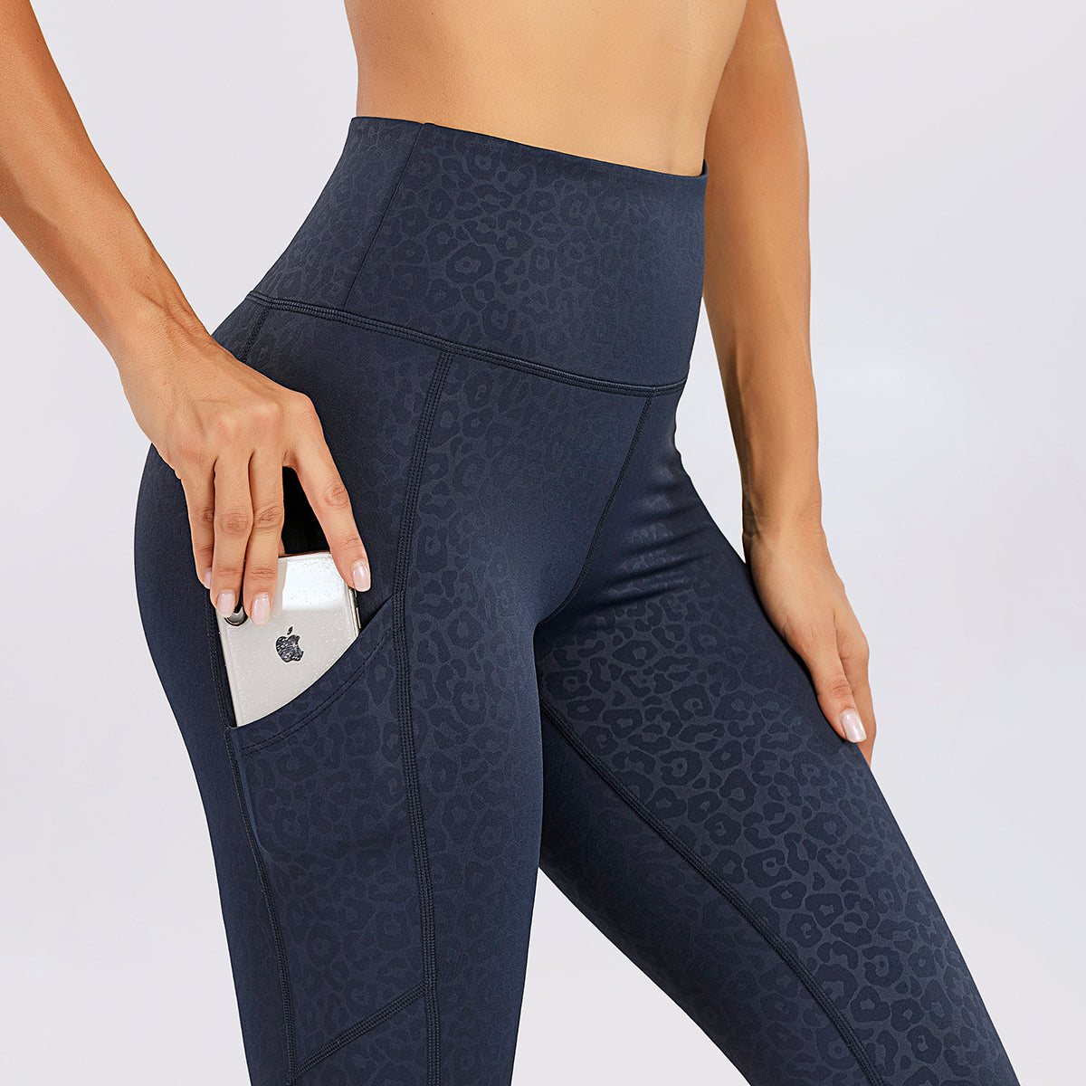 Women's Nabtos® Performance Activewear Yoga High-Waisted Leggings- Embossing Navy