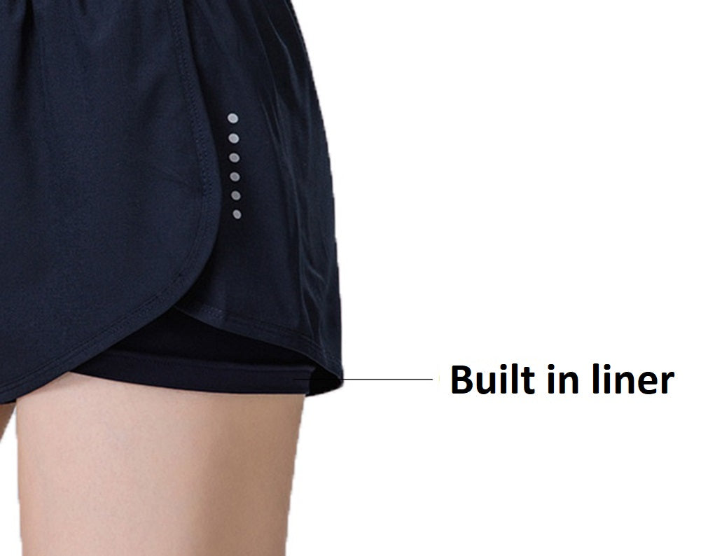 Nabtos Women Workout Running Yoga Fitness Gym Shorts Side Inner pockets Black